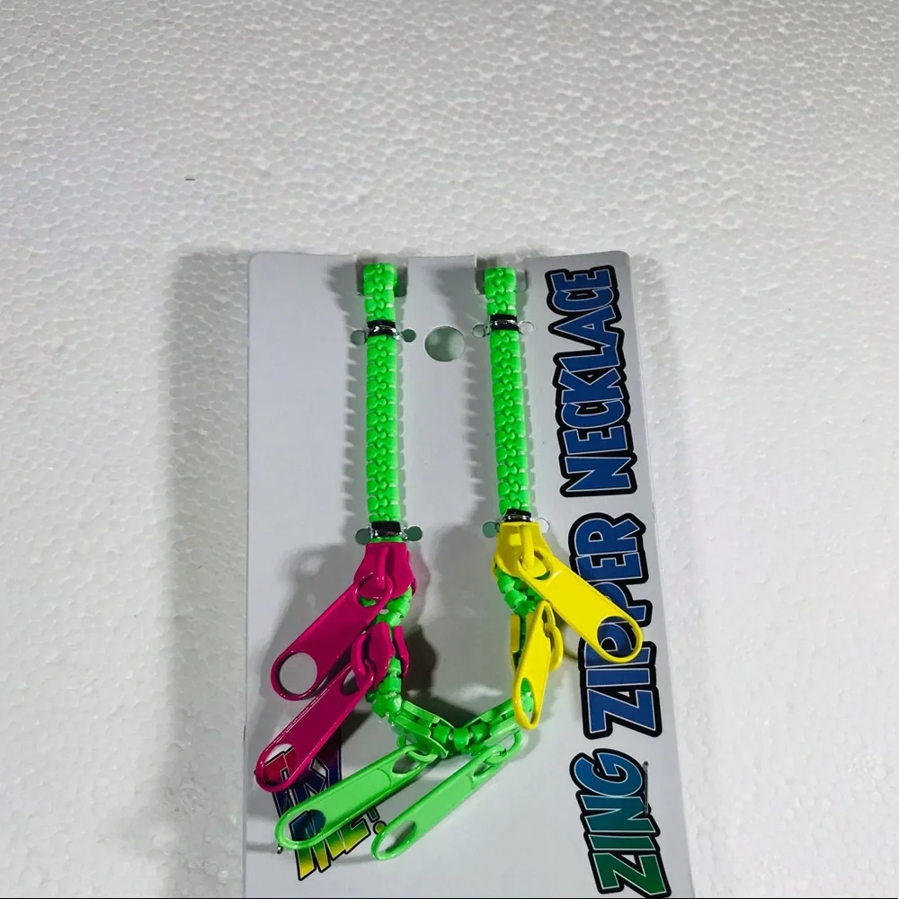 Neon Green Zipper Retro Statement Streetwear Necklace